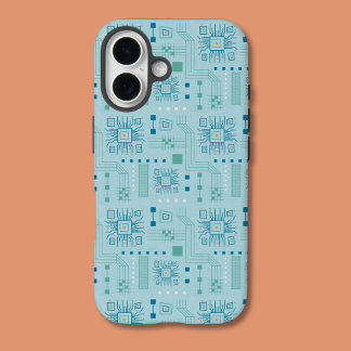 Muster für blaue und Aquamarine Schaltkreise iPhone 16 Hülle
