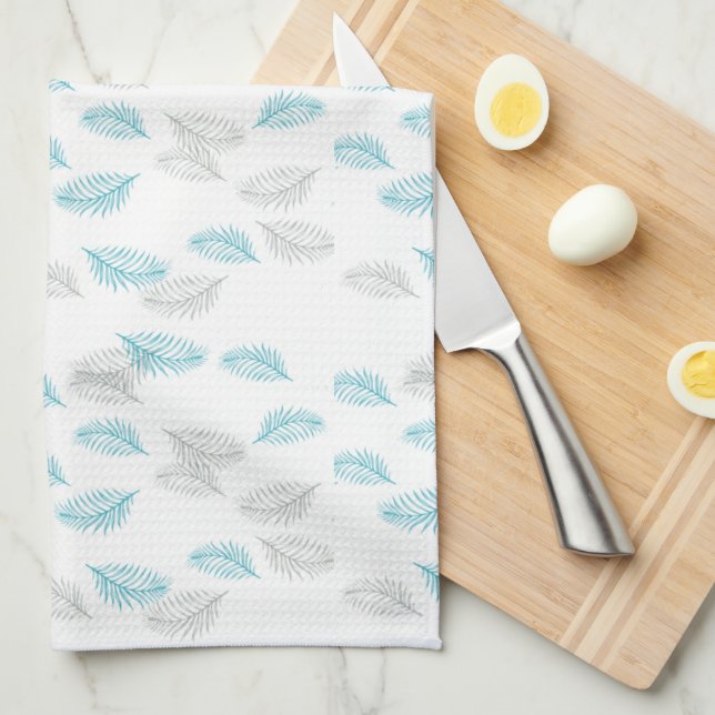 Muster für blaue und graue Blätter Geschirrtuch (Viertel Falte)