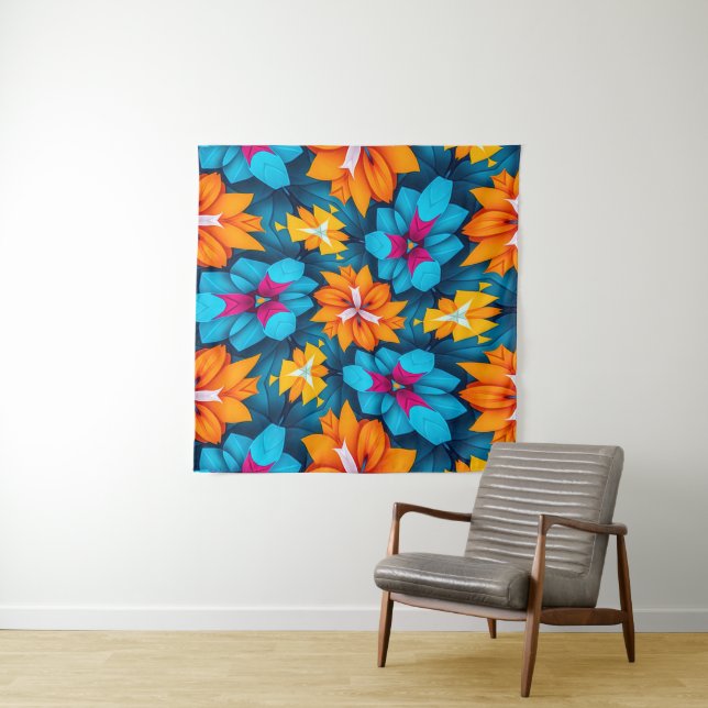 Muster für blaue und orange Blume Wandteppich (Beispiel)