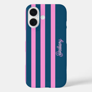 Muster für blaue und rosa Streifen Personalisiert iPhone 16 Hülle