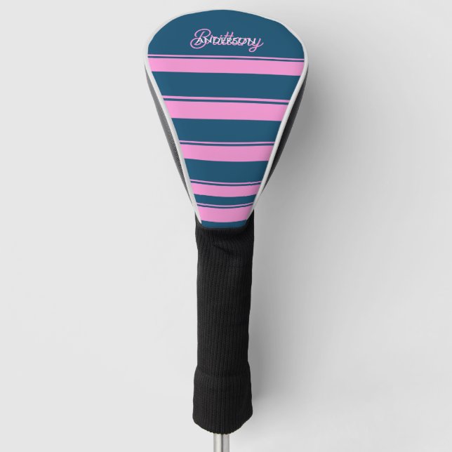 Muster für blaue und rosa Streifen Personalisiert Golf Headcover (Vorderseite)