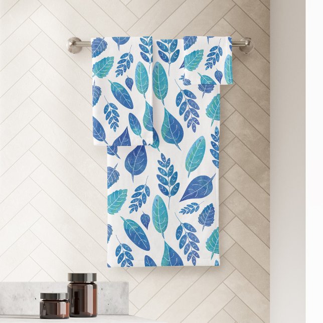 Muster für blaue Wasserfarben-Blätter Badhandtuch Set (Blue Leaves Bath Towel Set)