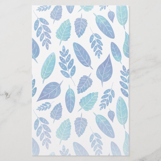 Muster für blaue Wasserfarben-Blätter Briefpapier (Vorderseite)