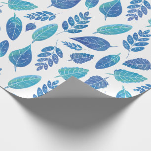 Muster für blaue Wasserfarben-Blätter Geschenkpapier