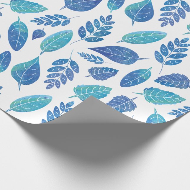 Muster für blaue Wasserfarben-Blätter Geschenkpapier (Ecke)