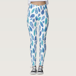 Muster für blaue Wasserfarben-Blätter Leggings