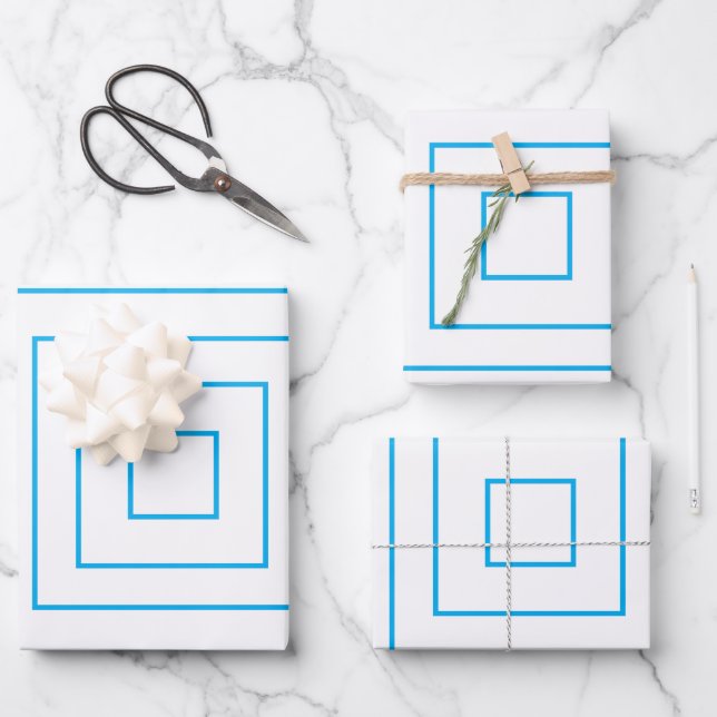 Muster für blaues geometrisches Quadrat Geschenkpapier Set (Vorderseite)