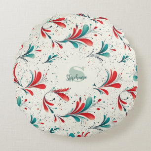Muster für das blaue und das rote Paisley-Leaf (2) Rundes Kissen