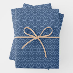 Muster für die blaue geometrische Blume Geschenkpapier Set