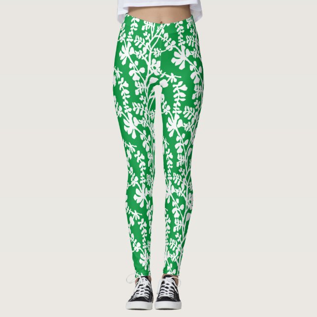 Muster für die botanische Wiederholung von grün un Leggings (Vorderseite)