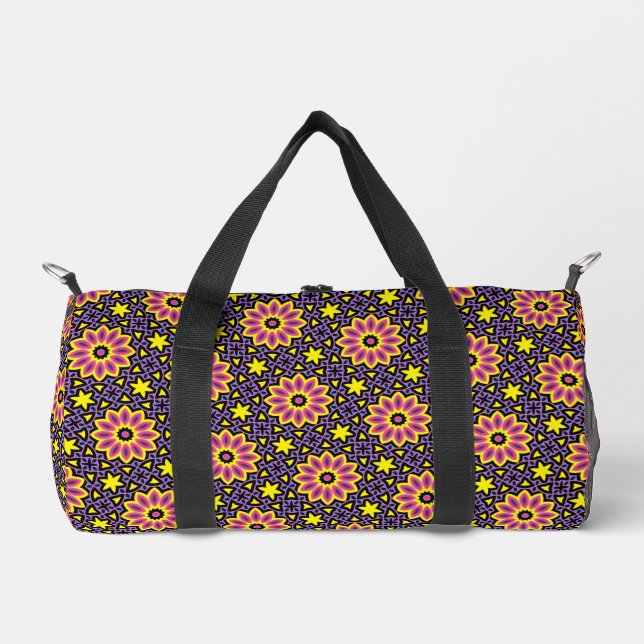 Muster für die coole geometrische Retro-Blume Duffle Bag (Vorderseite)