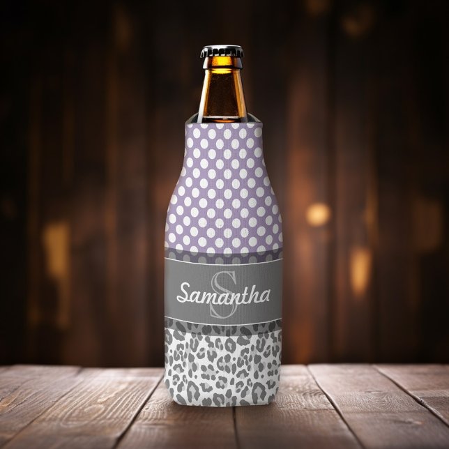 Muster für die Druckvorlage für Girly Leopard-Spot Flaschenkühler (Add your name and monogram to this personalized bottle cooler.)