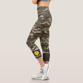 Muster für die grüne Camouflage von Pickleball Capri Leggings