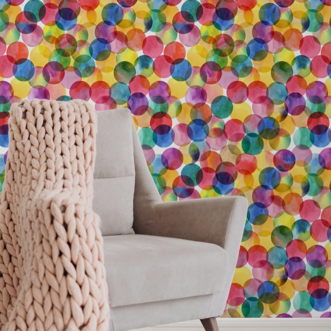 Muster für die Punktdarstellung im runden Aquarell Tapete (Watercolour Round Ink Dot Spotty Pattern Wallpaper from Ricaso. Fun bold colorful trend home decor)