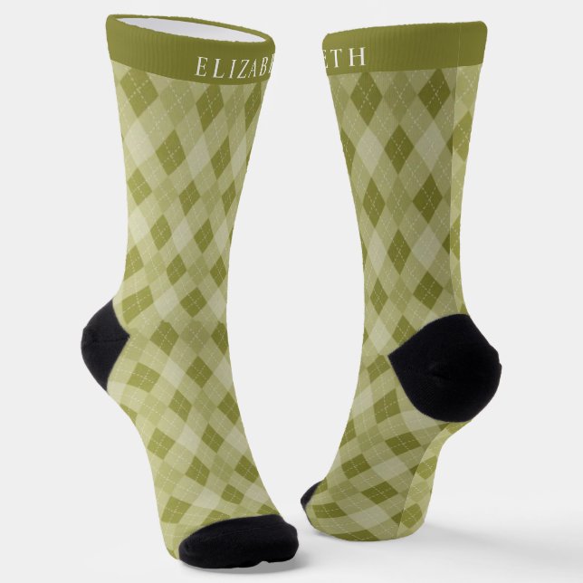 Muster für die Raute in Graustufen, Olive Green Socken (Gewinkelt)