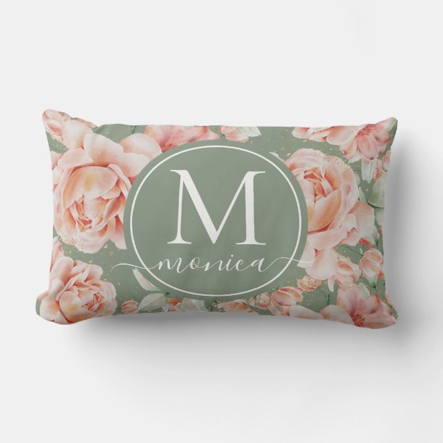 Muster für die Rose der grünen Flora Lendenkissen (Vorderseite)