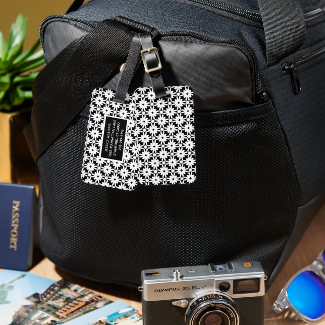 Muster für die Schwarz-weiße Blume Gepäckanhänger (Vorderseite & Rückseite)