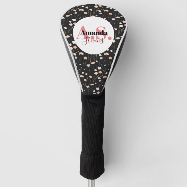 Muster für die Schwarz-weiße Blume Modernes Monogr Golf Headcover (Vorderseite)