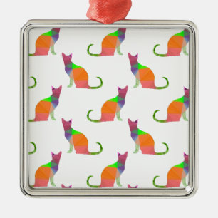 Muster für die Silhouette von niedrig polaren Katz Silbernes Ornament