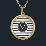 Muster für dünne Streifen Vergoldete Kette<br><div class="desc">Modernes,  elegantes Design. Streifen Muster. Schwarz und Weiß. Benutzerdefiniertes Monogramm. Design von José Ricardo</div>