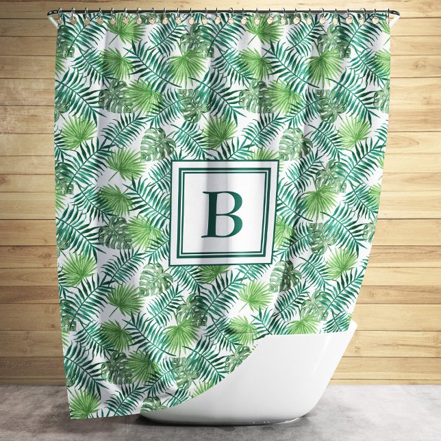 Muster für elegante Monogram Palm-Blätter Duschvorhang (Elegant Monogram Palm Leaves Pattern Shower Curtain)