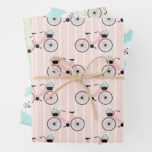 Muster für Fahrräder und Blume Geschenkpapier Set