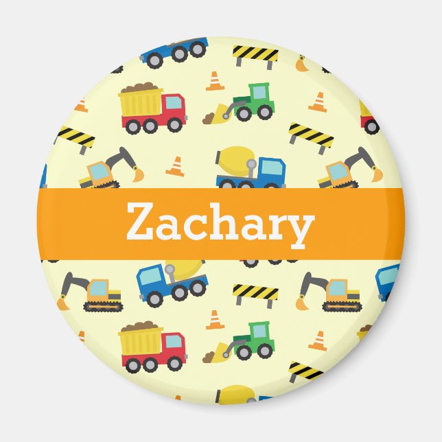 Muster für farbenfrohe Baufahrzeuge für Jungen Magnet (Vorne)