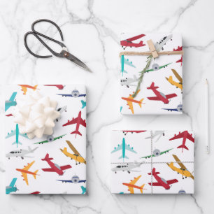 Muster für farbenfrohe Flugzeuge Geschenkpapier Set