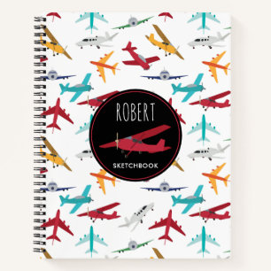 Muster für farbenfrohe Flugzeuge Notizbuch