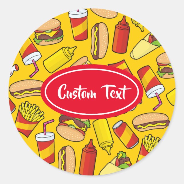 Muster für farbige Fast Food-Icons Runder Aufkleber (Vorderseite)