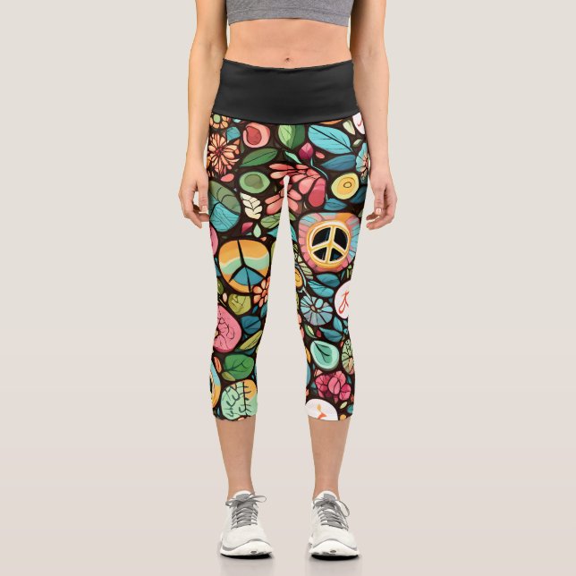 Muster für Friedenszeichen Capri Leggings (Vorderseite)