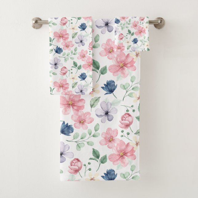 Muster für Frühlingsblumen und Blätter Badhandtuch Set (Insitu)