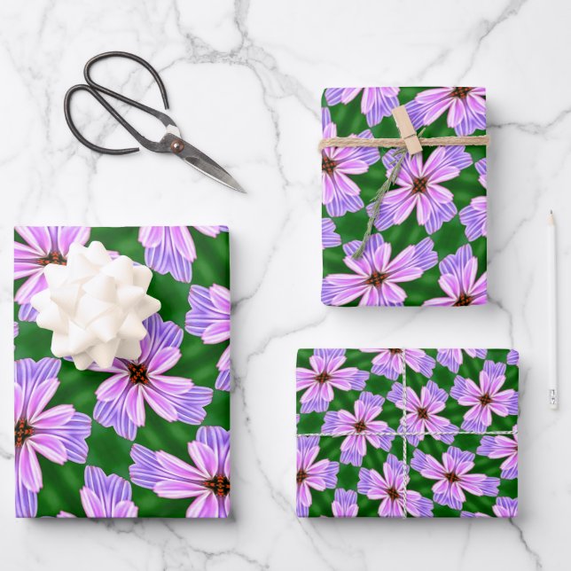 Muster für funkelnd rosa Blume Geschenkpapier Set (Vorderseite)