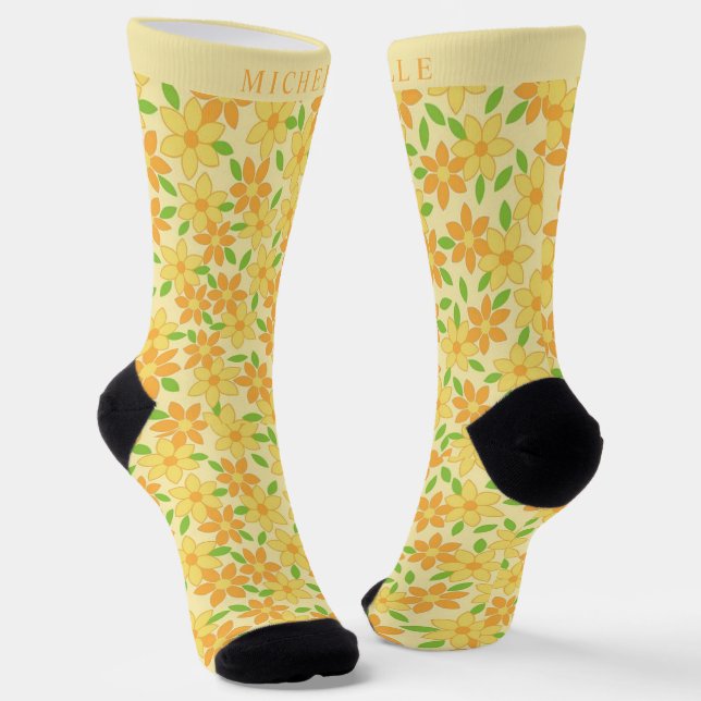 Muster für gelbe bläserfarbene, orange grüne Blume Socken (Gewinkelt)
