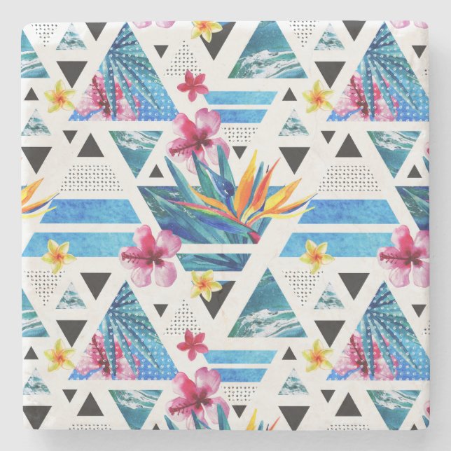 Muster für geometrische tropische Blume Steinuntersetzer (Vorderseite)