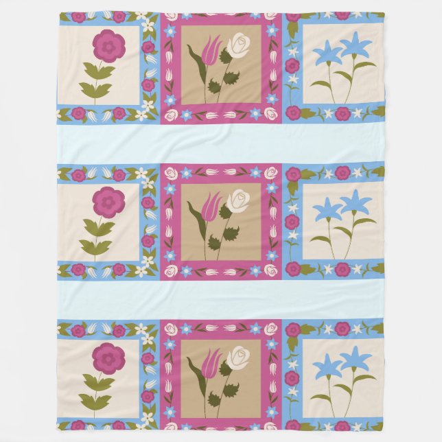 Muster für gerahmte Blumenquadrate Fleecedecke (Vorderseite)