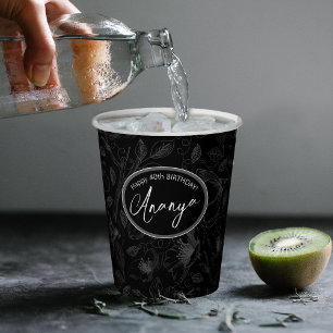 Muster für gezeichnete florale Kontur Grau/schwarz Pappbecher