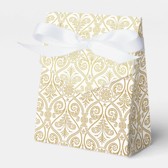 Muster für Gold und Weiß Damask Gefälligkeitsbox Geschenkschachtel (Vorderseite)