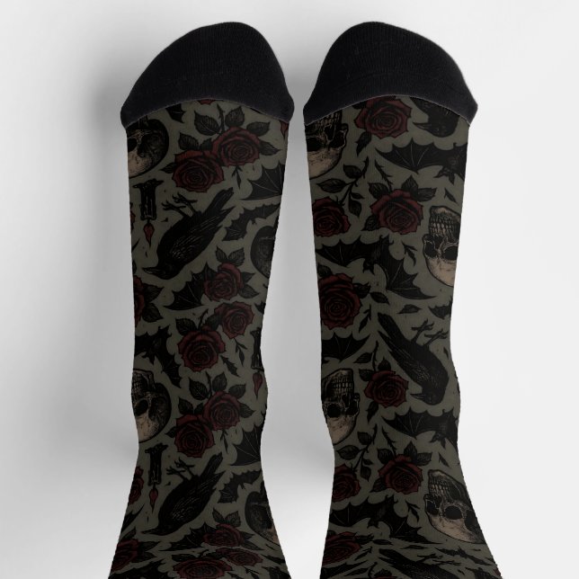 Muster für Gothic Skulls, Crows & Rose Socken (Oben)
