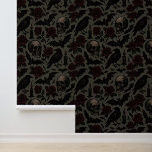 Muster für Gothic Skulls, Crows & Rose Tapete