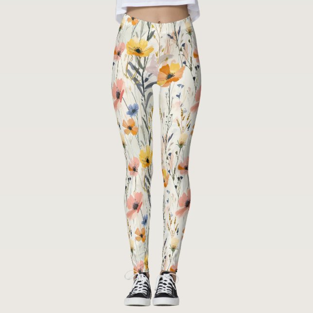Muster für Gouache Meadow Blume Leggings (Vorderseite)