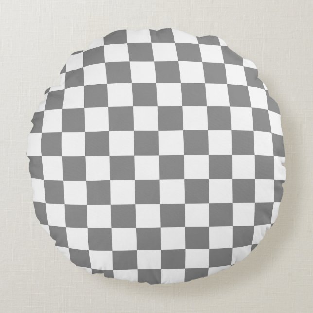 Muster für grau-weiß karierte Karos Rundes Kissen (Vorderseite)