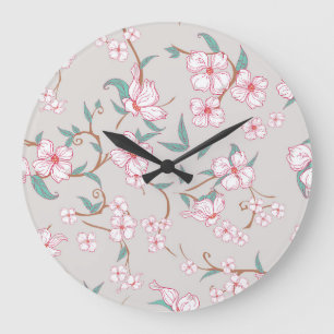 Muster für graue Blume Große Wanduhr