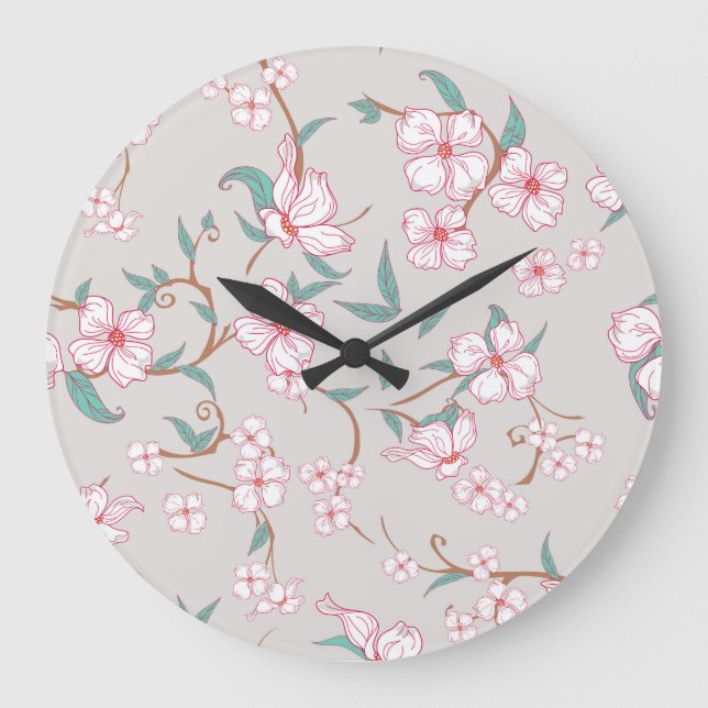 Muster für graue Blume Große Wanduhr (Vorderseite)