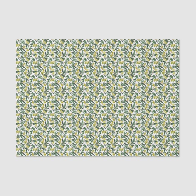 Muster für grüne Oliven und Verzweigungen in Aquar Seidenpapier (Vorderseite)