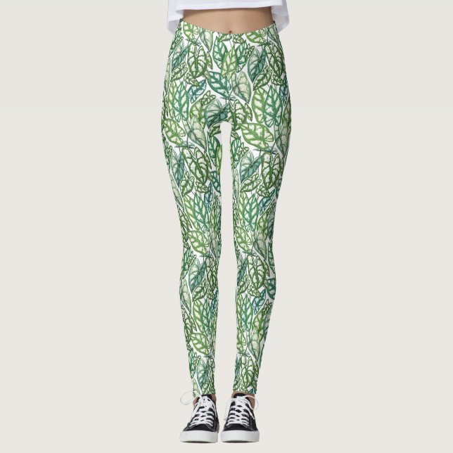 Muster für grüne tropische Blätter Leggings (Vorderseite)