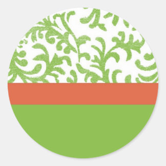 Muster für grüne und orangefarbene, florale Damask Runder Aufkleber