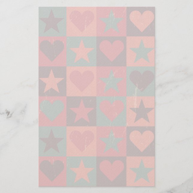 Muster für Herz und Sterne rosa Briefpapier (Vorderseite)