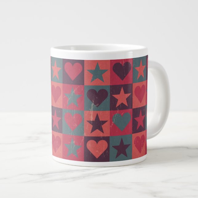 Muster für Herz und Sterne rosa Jumbo-Tasse (Vorderseite Rechts)