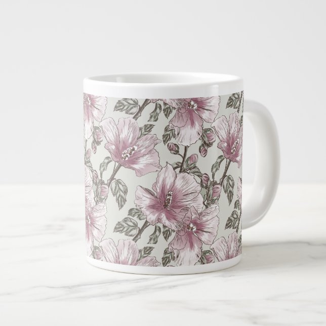 Muster für Hibiskus-Blume in Rosa Jumbo-Tasse (Vorderseite Rechts)
